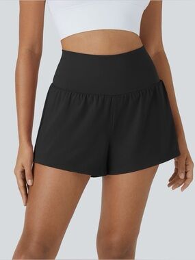 HALARA SoftlyZero Black Super High-Waisted Cool Touch Yoga Shorts with Pockets
